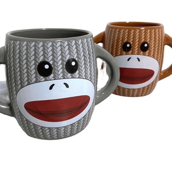 Galerie Other - Sock Monkey Mugs Gray and Brown 16oz